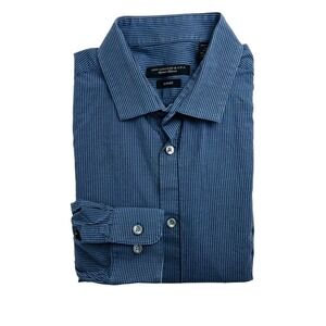 John Varvatos Star USA Blue Check Long Sleeve Cotton Elastane Button Up 16-32/33